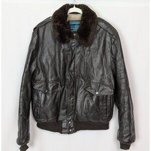 Vintage COOPER sz 44L XL G-1 Flight Bomber Jacket Brown Leather Sherpa Lined USA